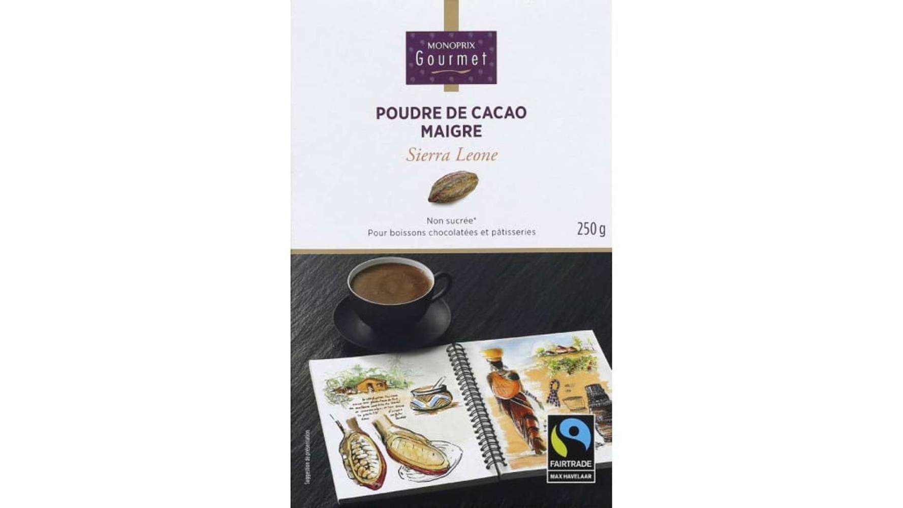 Monoprix Gourmet Poudre de cacao maigre du Sierra Leone La boîte de 250 g