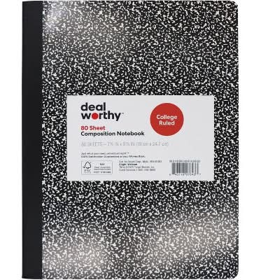 Dealworthy Composition College Ruled Book, Black