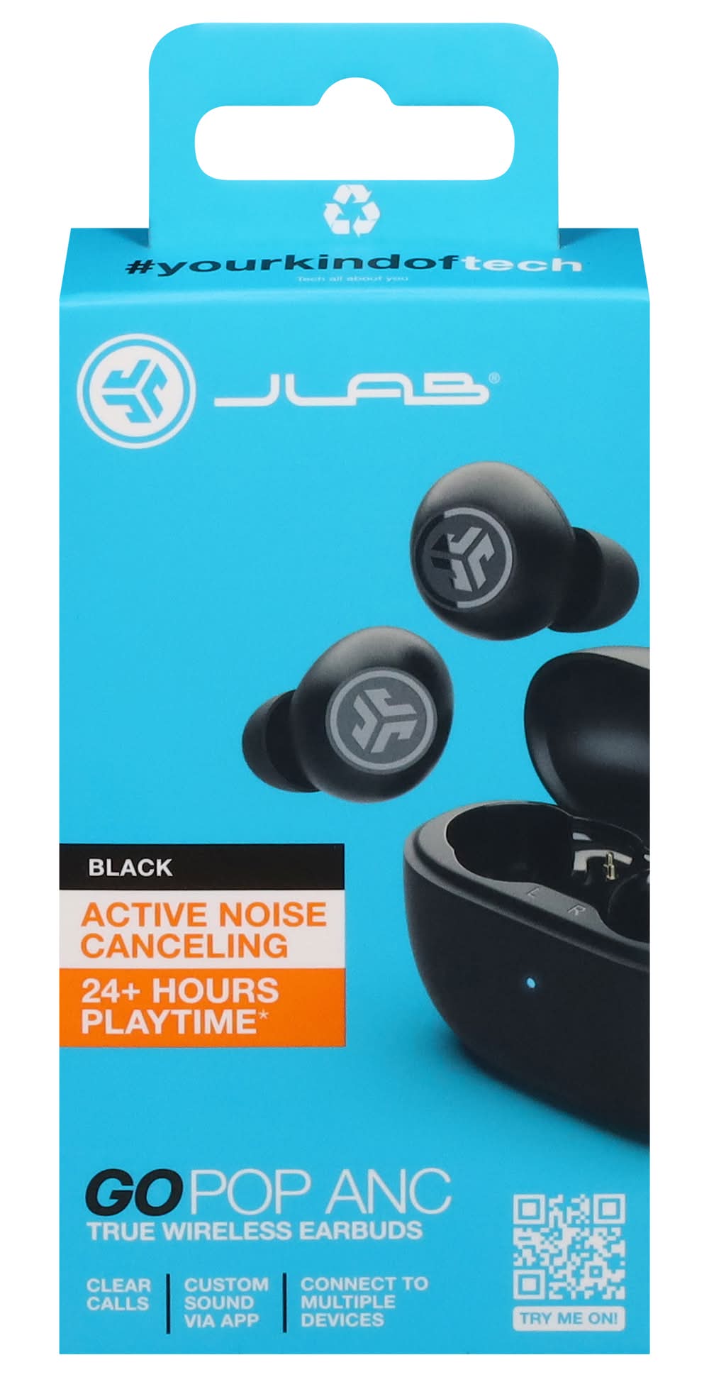 JLab Go Pop Anc True Wireless Bluetooth Earbuds, Black