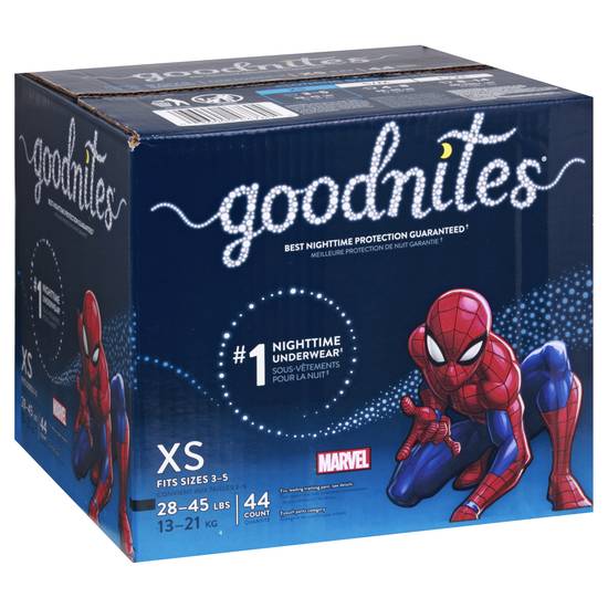Goodnites Nighttime Xs (28-45 lbs) Marvel Boys Underwear (44 ct)