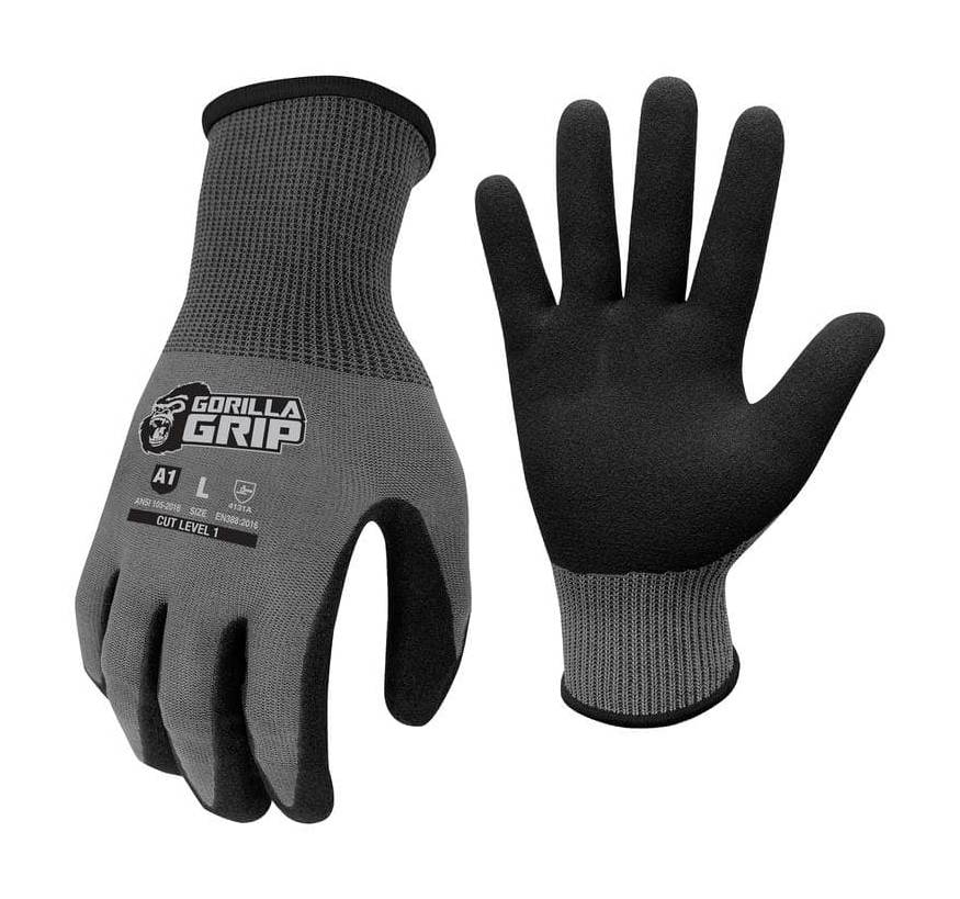 Gorilla Large Precision Grip A1 Cut Resistant Work Gloves, Black