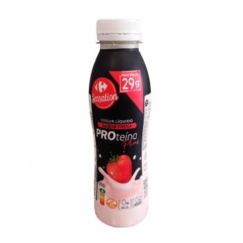 Yogur liquido desnatado sabor fresa proteína plus Carrefour Sensation sin gluten y sin azúcar añadido 400 g.