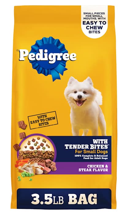 Pedigree Tender Bites Chicken and Steak Flavor for Small Dogs Adult Dry Dog Food, 3.5 lbs.