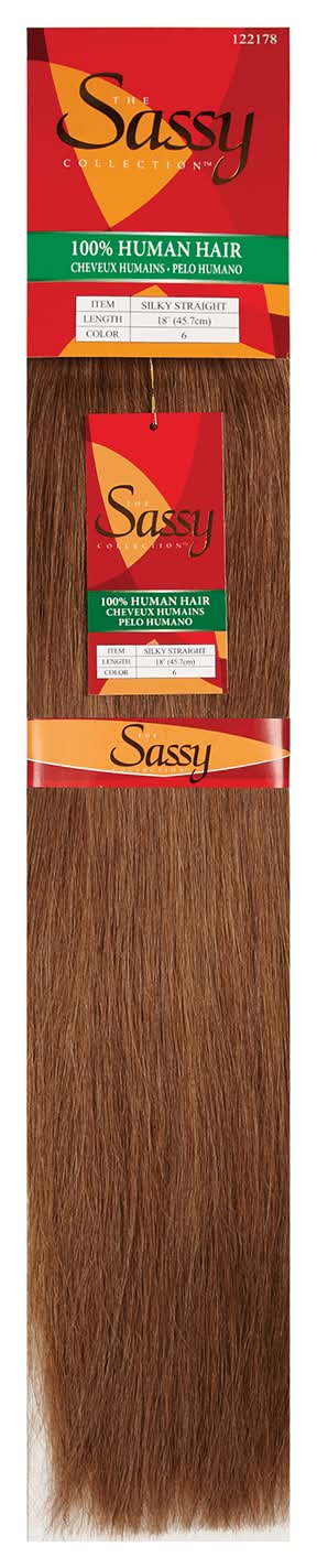 Sassy Silky Straight Human Hair Extension, 18 in, #6 Chestnut Brown