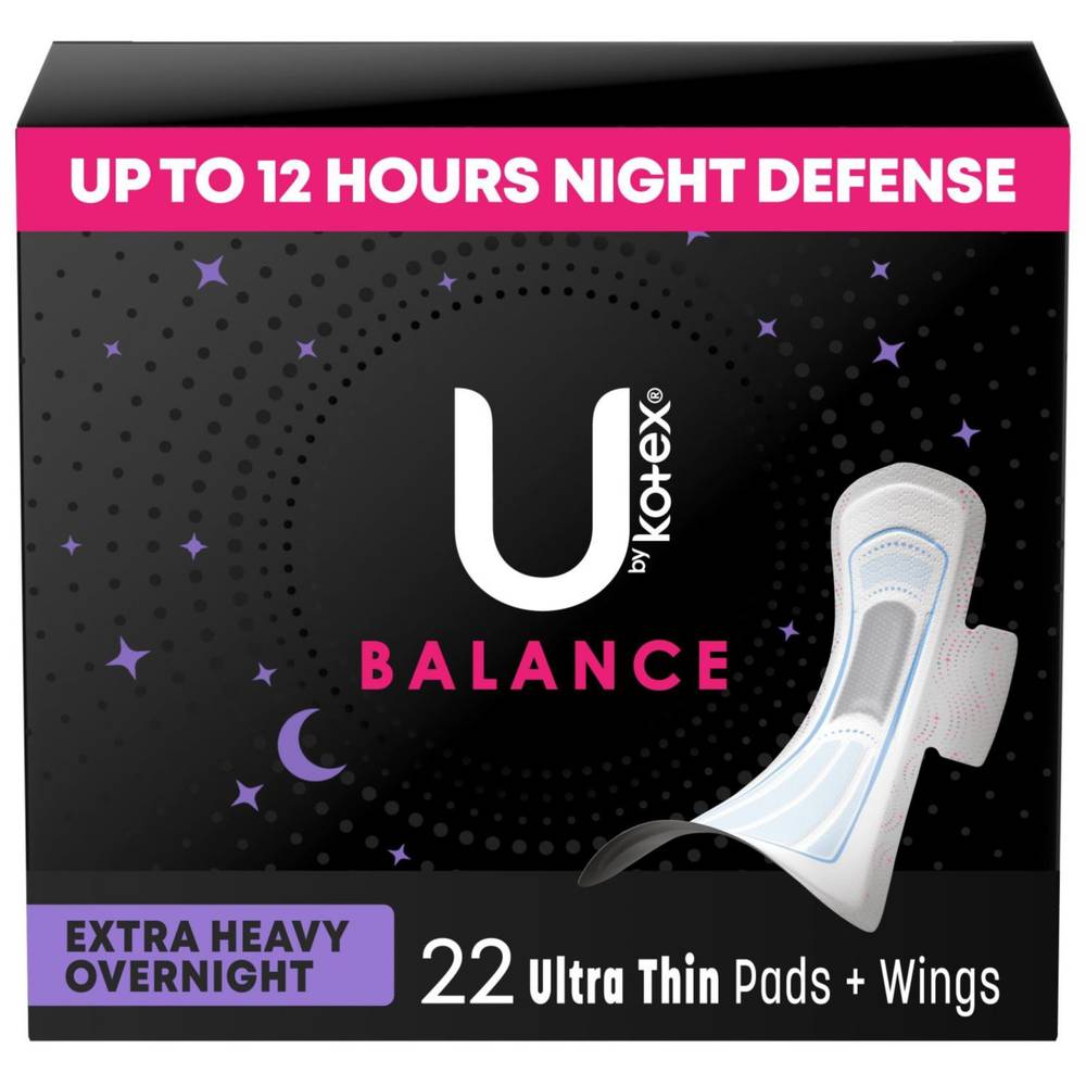 U By Kotex Allnighter Ultra Thin Overnight Pads With Wings, Extra Heavy Flow, Fragrance-Free, 24 Count