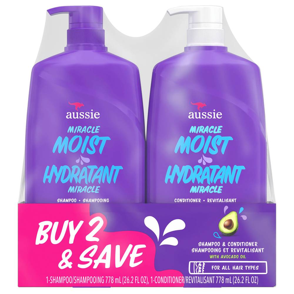 Aussie Miracle Moist Shampoo & Conditioner, Avacado & Jojoba Oil (26.2 fl oz)