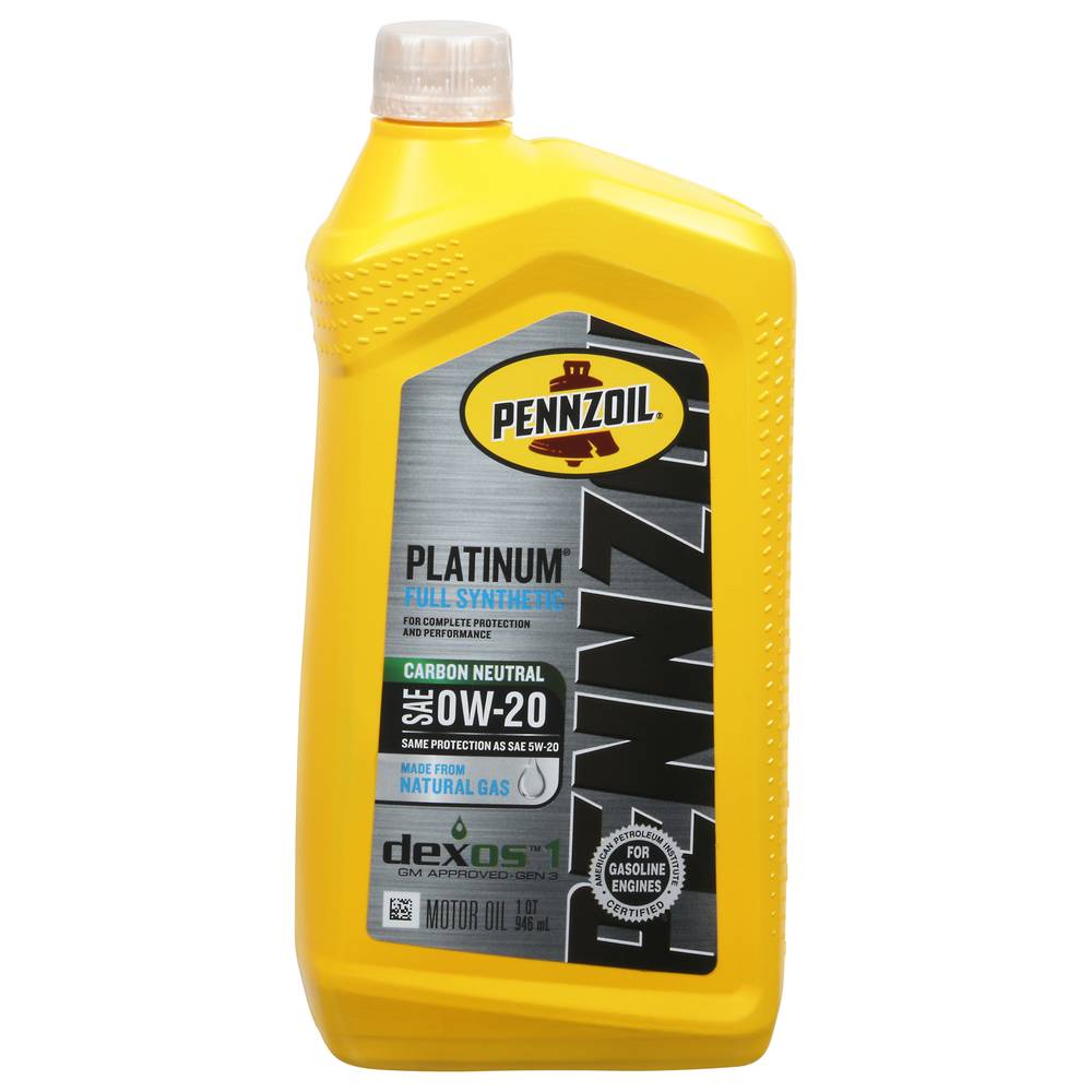 Pennzoil Platinum Full Synthetic Motor Oil Sae Ow-20 (1 quart)