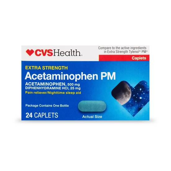 CVS Health Extra Stength Acetaminophen PM Pain Reliever & Nighttime Sleep-Aid Caplets, 24 CT