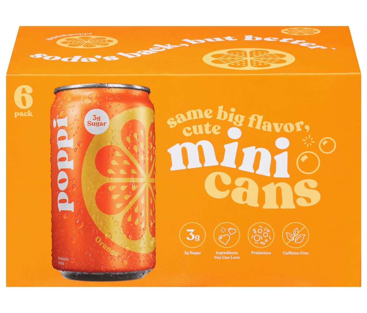 poppi Prebiotic Soda, Orange (6 x 7.5 fl oz)