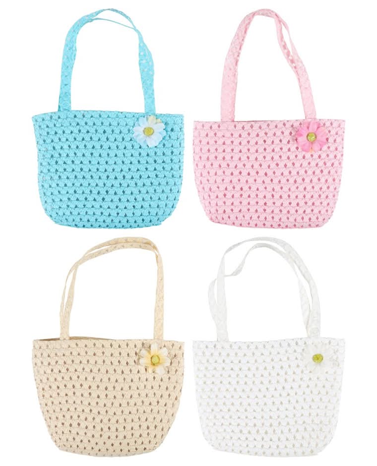 Straw Paper Hand Bags with Flowers