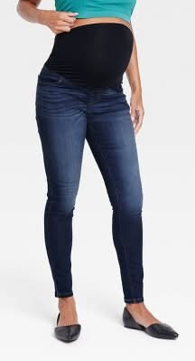 Over The Belly Skinny Maternity Jeans - Isabel Maternity by Ingrid & Isabel™ Dark Wash 4: High Rise, Stretch Denim, Ankle Length