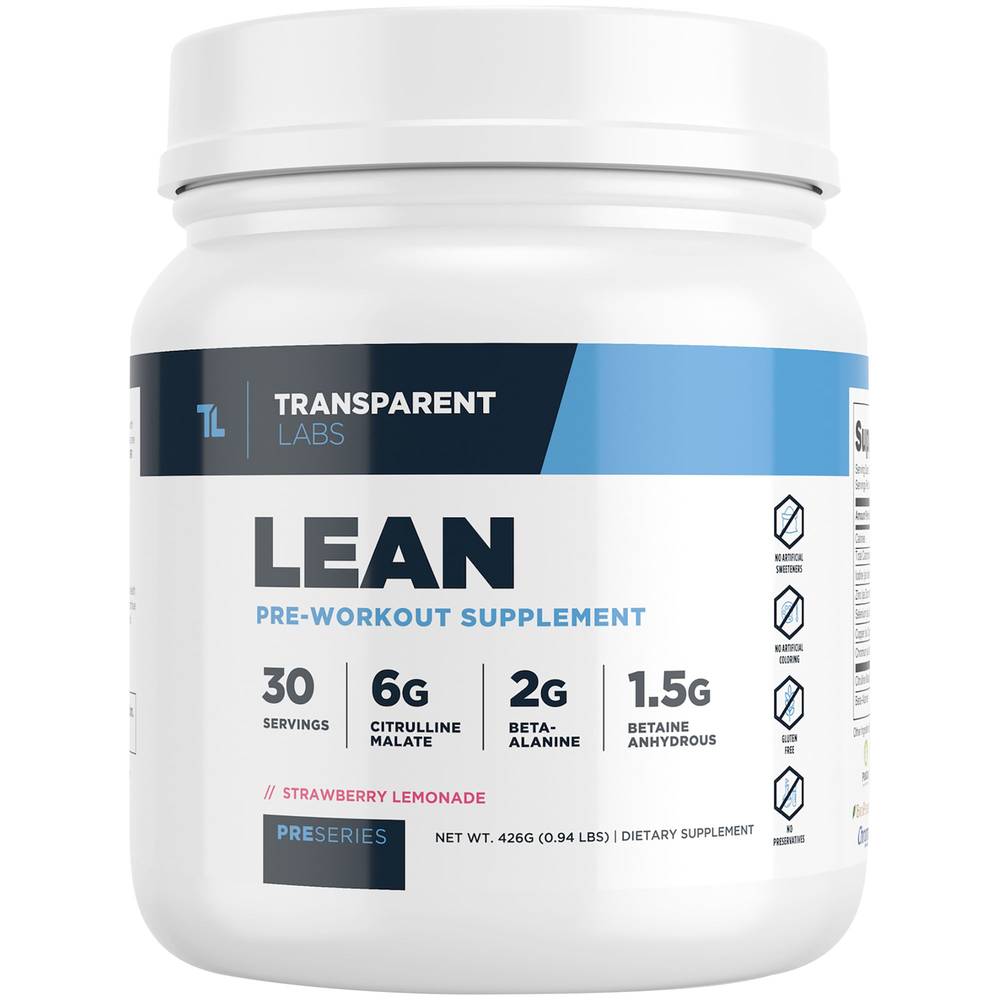 Lean Pre-Workout Supplement - Strawberry Lemonade (0.94 Lbs. / 30 Servings)