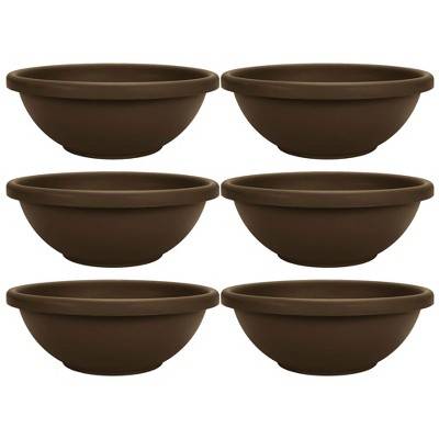 The HC Companies 18 Inch Sun Fade and Crack Withstanding Leakproof Plastic Plain Semi Circular Garden Bowl Planter, Chocolate Brown (6 Pack)