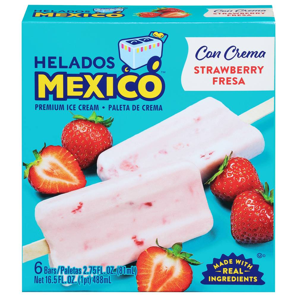 Helados Mexico Premium Strawberry Ice Cream Bars (6 x 2.75 fl oz)