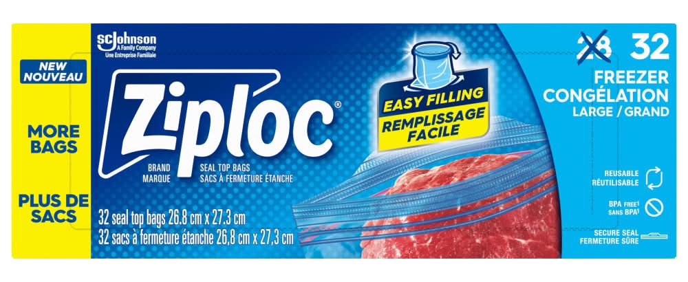 Ziploc Seal Top Freezer Bags, 26.8x27.3 cm (32 ct)