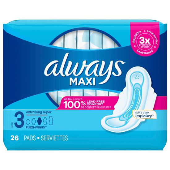 Always Maxi Extra Long Pads Wwith Flexi Wings Size 3 (26 ct)