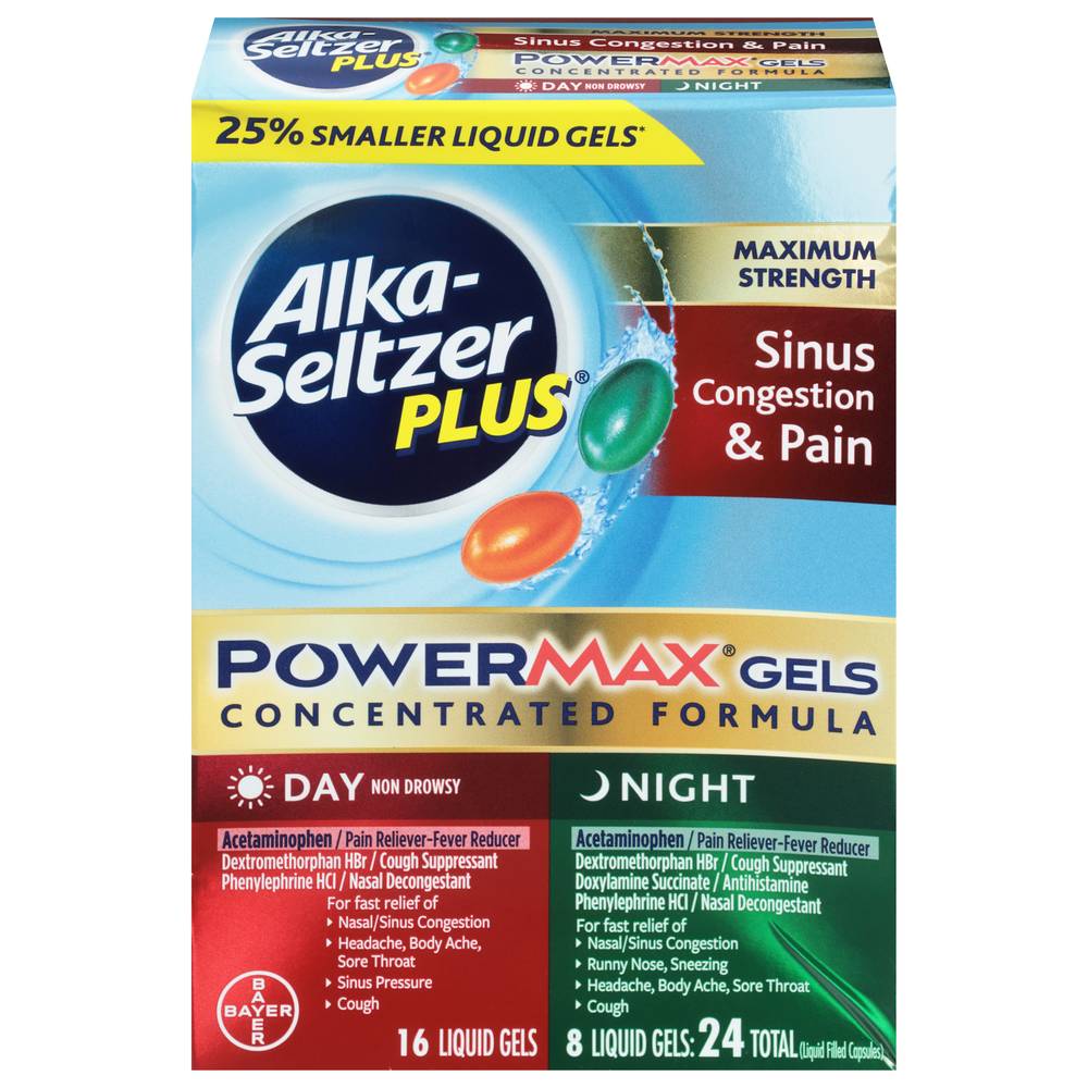 Alka-Seltzer Plus Powermax Sinus & Cold Acetaminophen Day Night Pain Reliever Gels (24 ct)