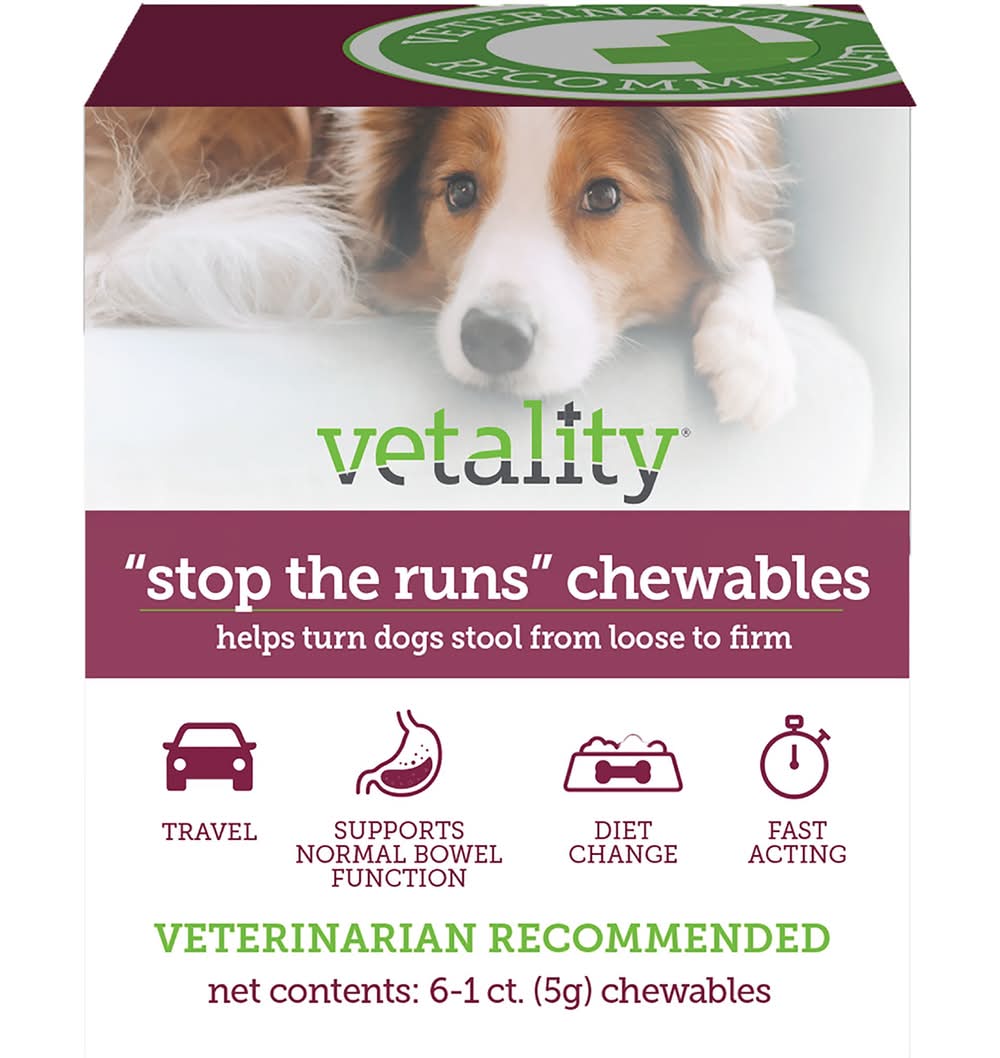 Vetality \"Stop The Runs\" 5g Chewables for Dogs - Probiotic & Degestive Supplement - 6 Count (Size: 6 Count)