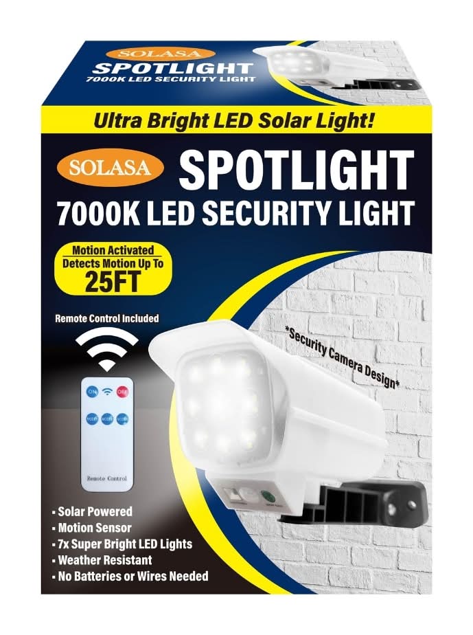 Solasa 7000K Solar-Powered Motion Activated Led Security Light, Clear-White