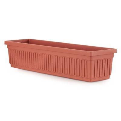 HC Companies 30 Inch Long Fluted Plastic Venetian Garden Window Container Planter Box for Indoor or Outdoor Flowers, Vegetables, or Succulents (Clay)