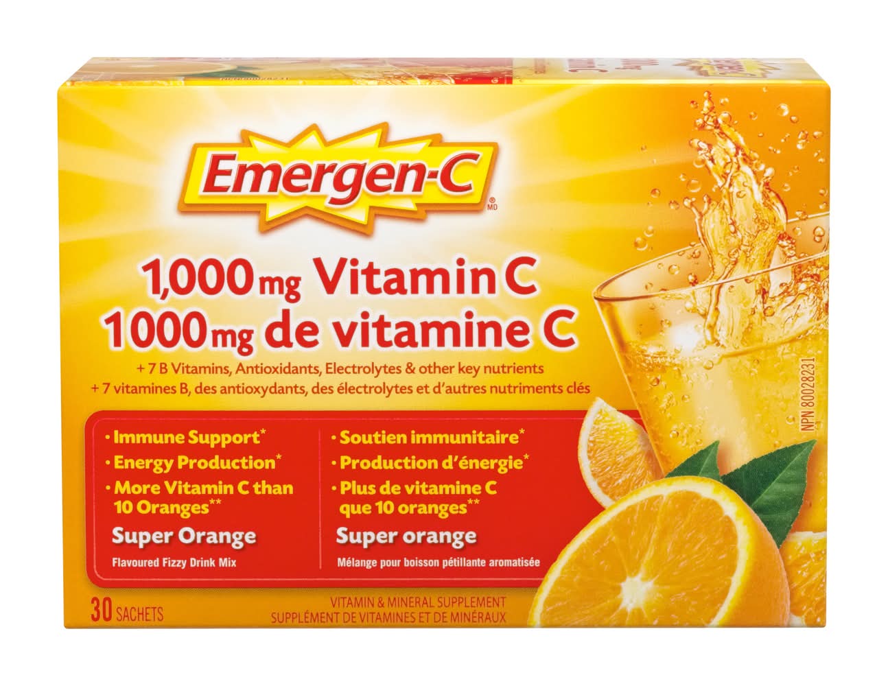 Emergen-C Vitamin C 1000 mg Sachets, Orange (30 ct)