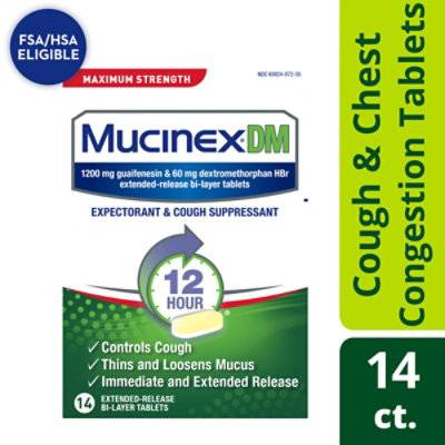 Mucinex Dm Expectorant & Cough Suppressant Maximum Strength 12 Hours Relief Tablets - 14 Count