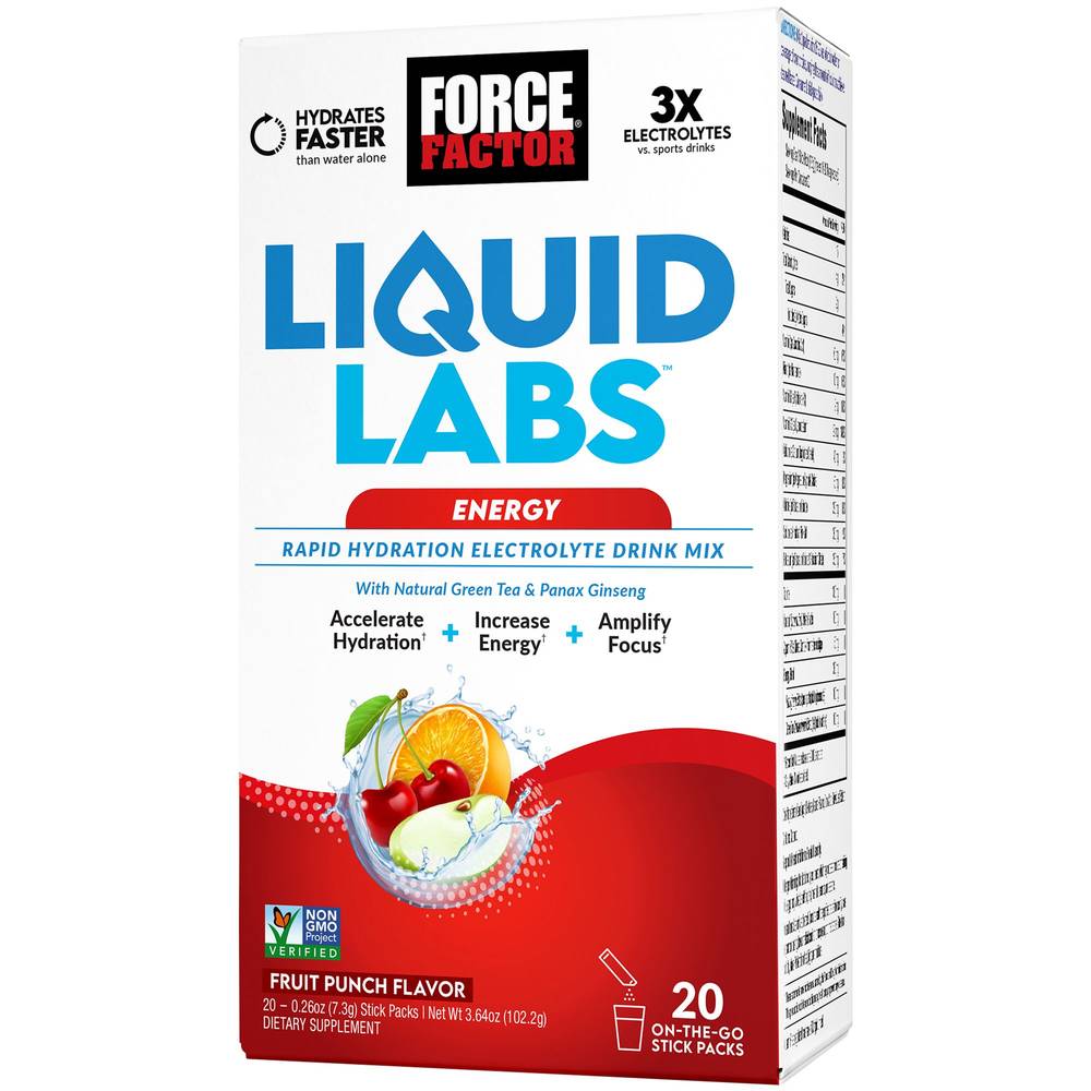 Liquid Labs Energy - Rapid Hydration Electrolyte Drink Mix - Fruit Punch (20 On The Go Packs)