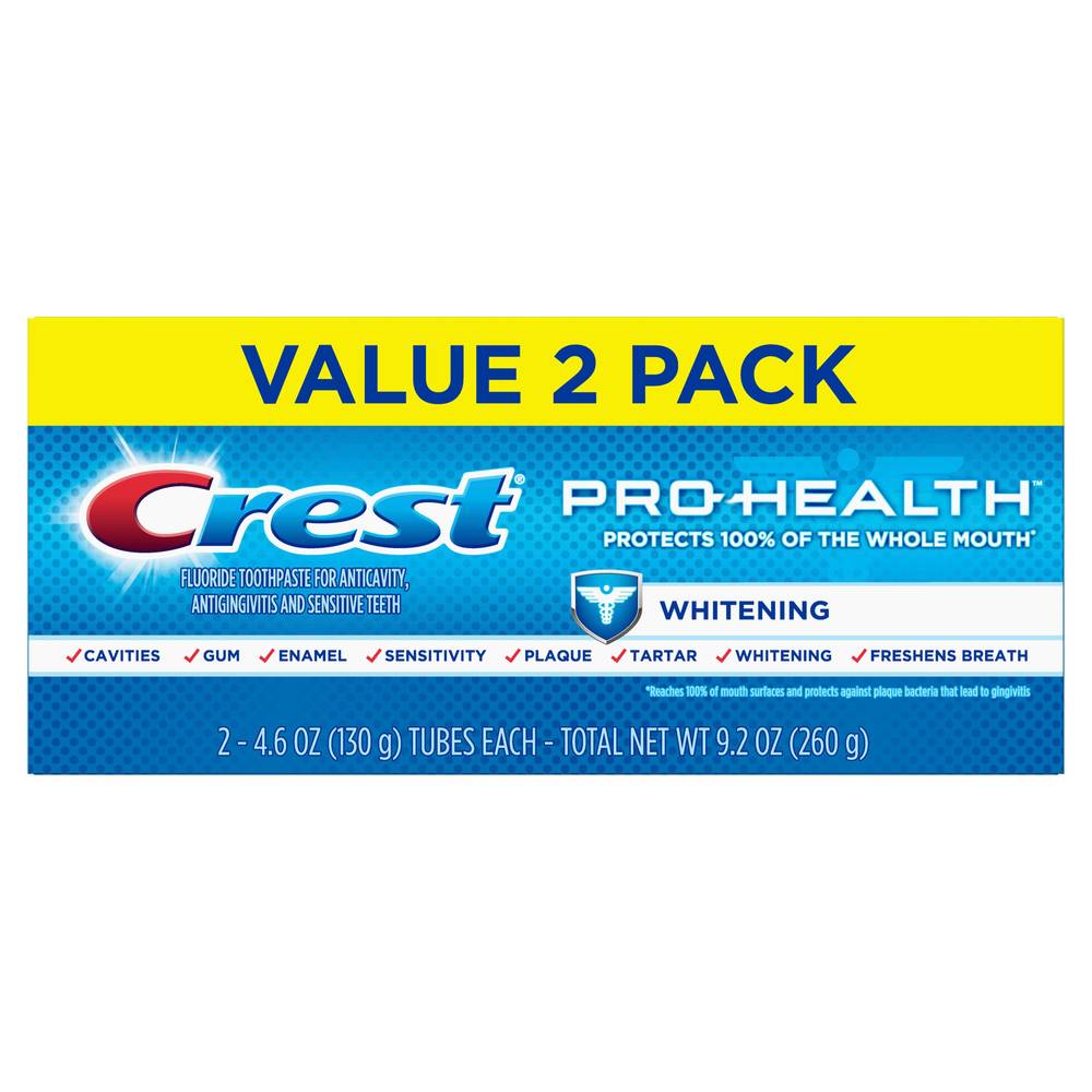 Crest Pro-Health Whitening Fluoride Toothpaste for Anticavity, Antigingivitis, and Sensitive Teeth, 4.6 OZ, 2 pack