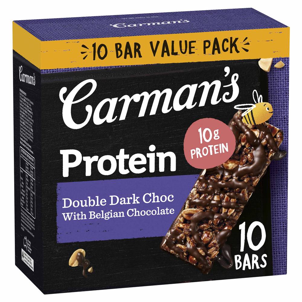 Carman's Protein Bar, Double Dark Choc With Belgian Chocolate (400g, 10 pack)
