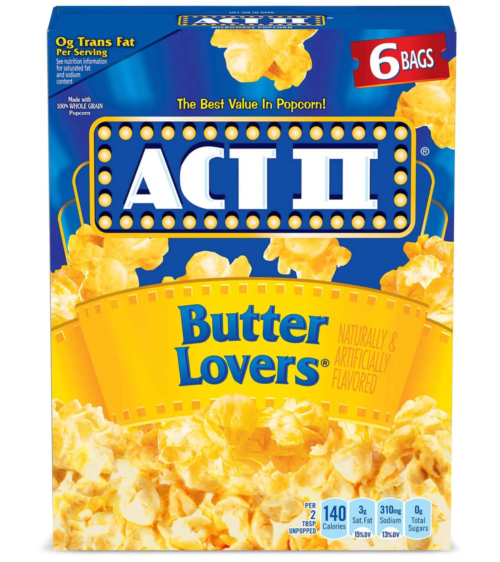 Act II 100% Whole Grain Popcorn, Butter Lovers (6 x 2.75 oz)