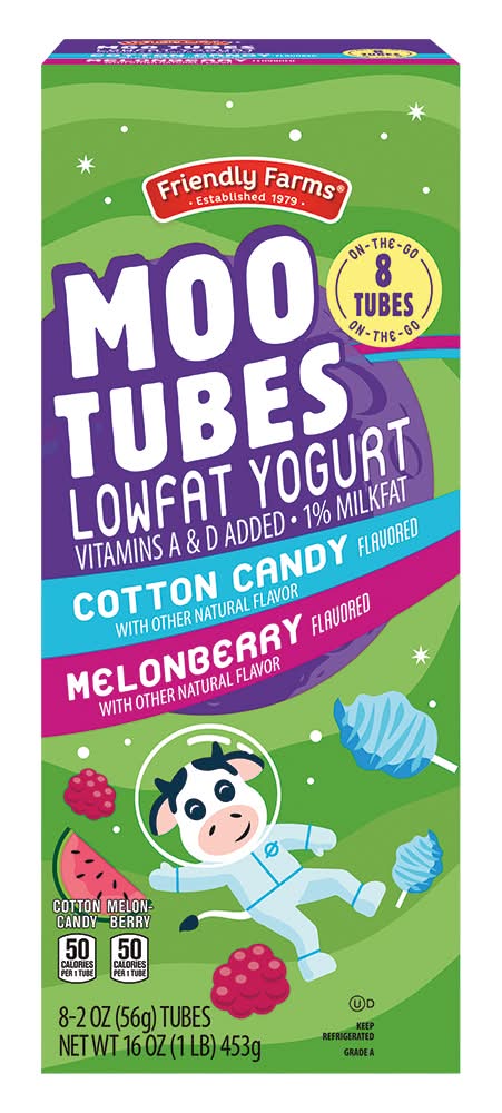 Friendly Farms Lowfat Yogurt Moo Tubes, Cotton Candy-Melonberry (8 x 2 oz)