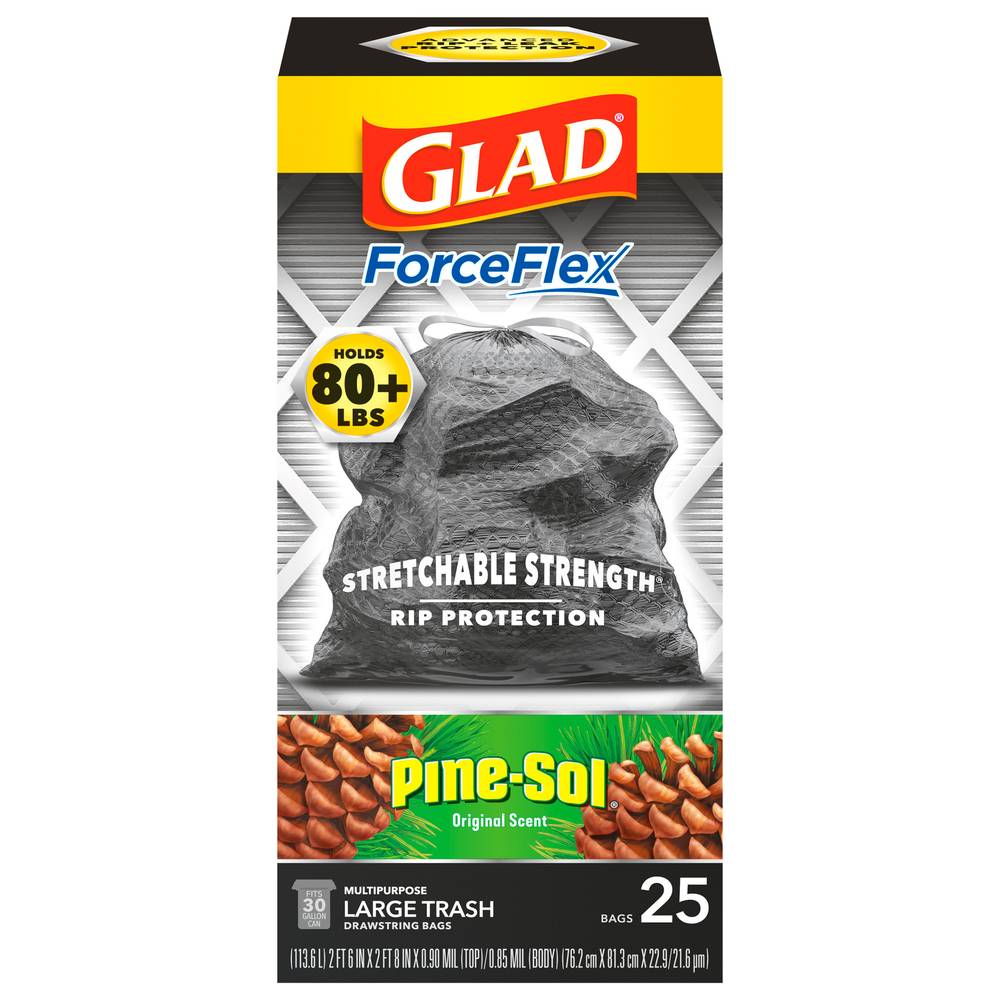 Glad Forceflex Drawstring Trash Bags Pine Sol Scent (large/black)