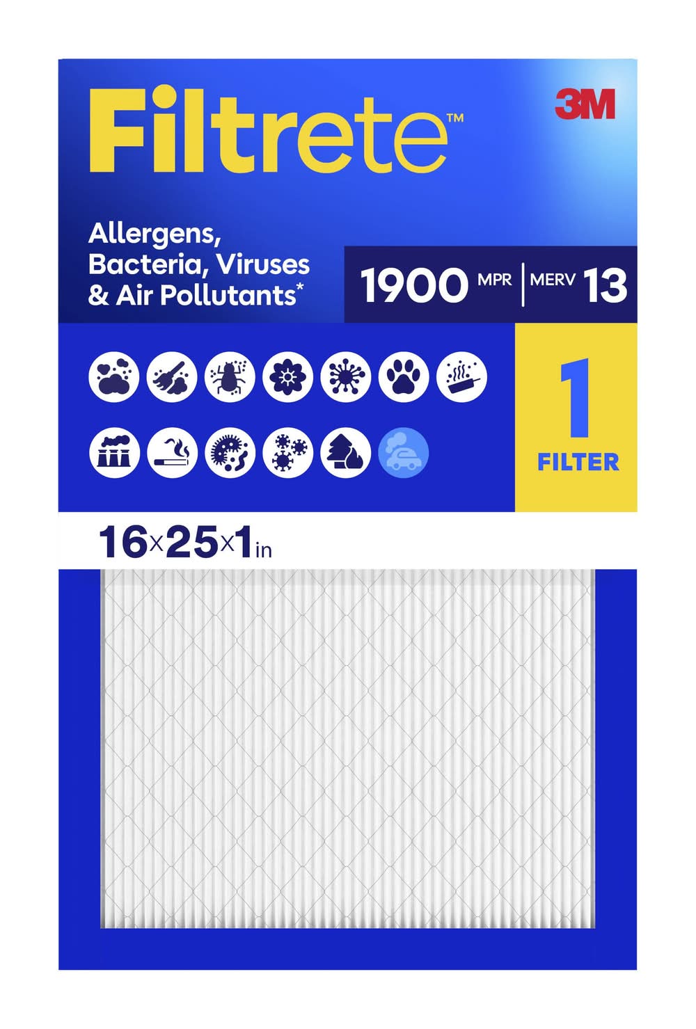 Filtrete 16 x 25 x 1 MERV 13 1900 MPR Premium Allergen, Bacteria and Virus Electrostatic Pleated Air Filter