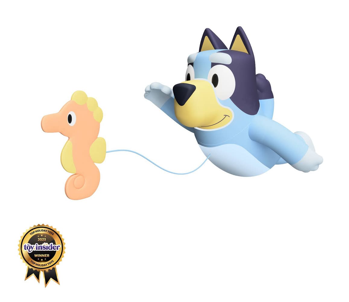TOMY Bluey Seahorse Bath Toy Suitable From 18 Months, Blue