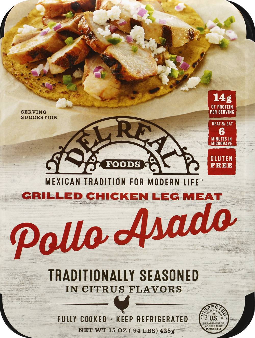 Del Real Foods Pollo Asado Grilled Chicken Leg Meat (15 oz)