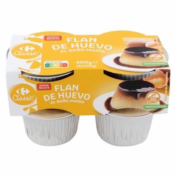 Flan de huevo al baño María Carrefour Classic' sin gluten pack de 4 unidades de 100 g.