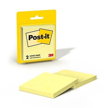 Post-it Notes, 3 x 3, Canary Collection, Lined, 100 Sheet/Pad, 2 Pads/Pack (630PK2)