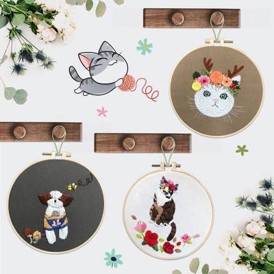 3pcs Cotton Linen Cat Dog Embroidery Fabric Kit With Diy Material Package 20cm Bamboo Embroidery Hoop