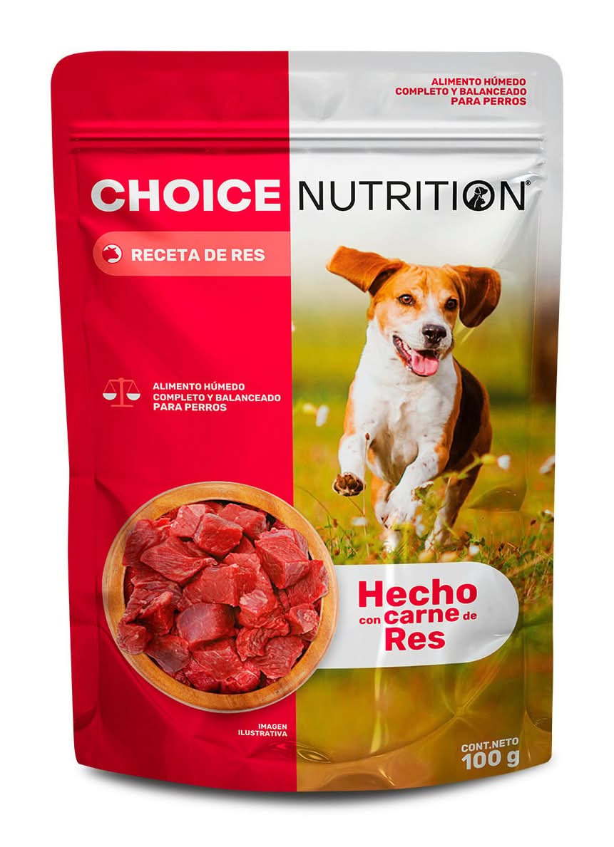 Choice Nutrition · Alimento avanzado húmedo para perro adulto todas las razas, res (100 g)