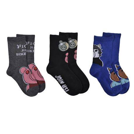 Piggy Boy''s 3 Pack Crew Socks (Size: 3-6)