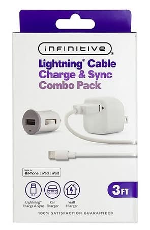Infinitive Lightning Cable Charge & Sync Combo pack, 3 ft