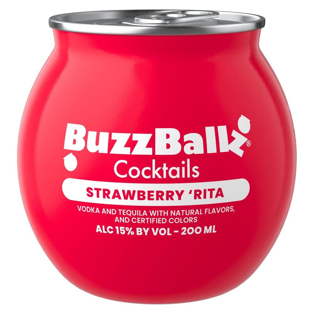 BuzzBallz Margarita Ready-To-Drink Cocktails, Strawberry 'Rita (200 ml)