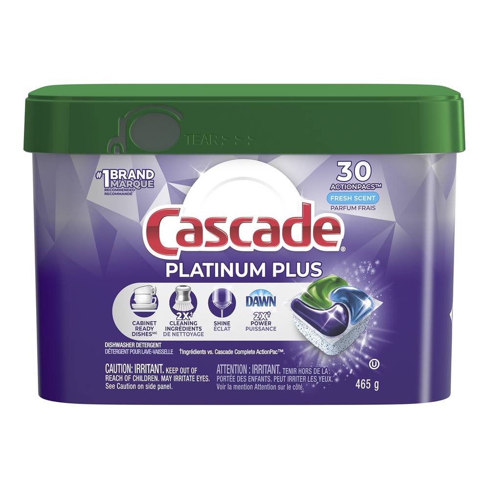 Cascade Platinum Plus Dishwasher Detergent Pods, Fresh (465 g, 30 ct)