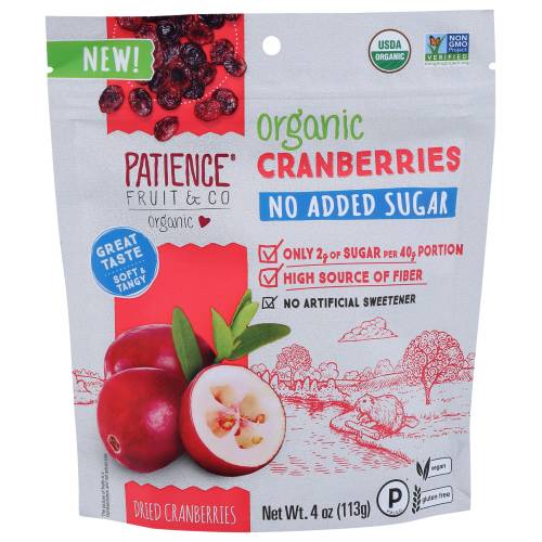 Patience Fruit & Co Organic No Added Sugar Dried Cranberries