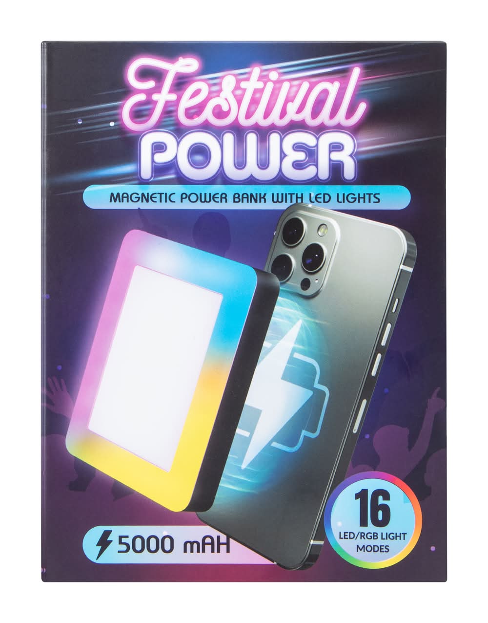 Festival Power Magnetic Power Bank With LED Lights 5000MAh Black