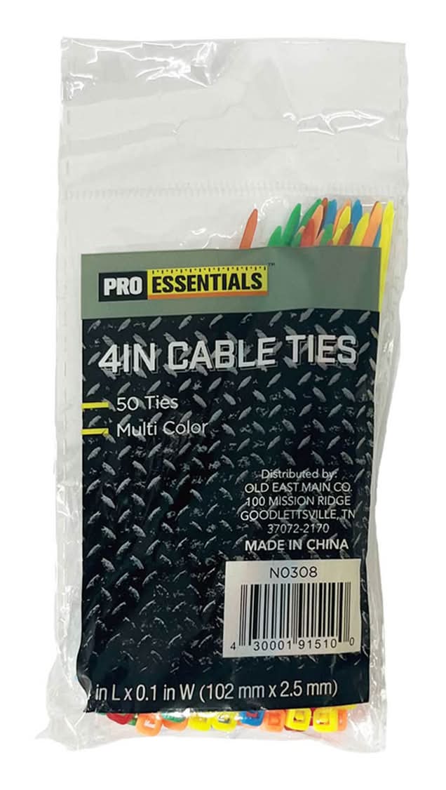 Pro Essentials Cable Ties, 4 in, Assorted (50 ct)