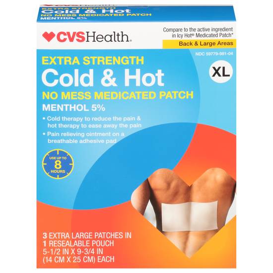 Cvs Health Extra Strength Cold & Hot Menthol Medicated Patches (size xl, 14 cm x 25 cm)