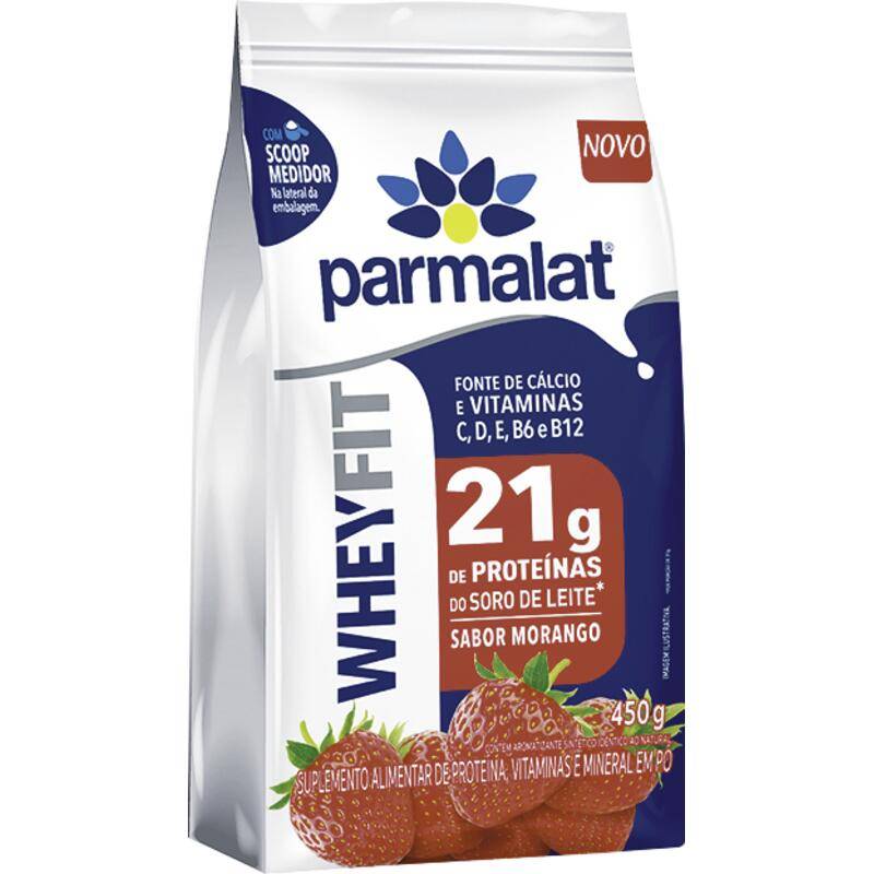 Parmalat suplemento alimentar 21g de proteínas do soro de leite sabor morango wheyfit (450 g)