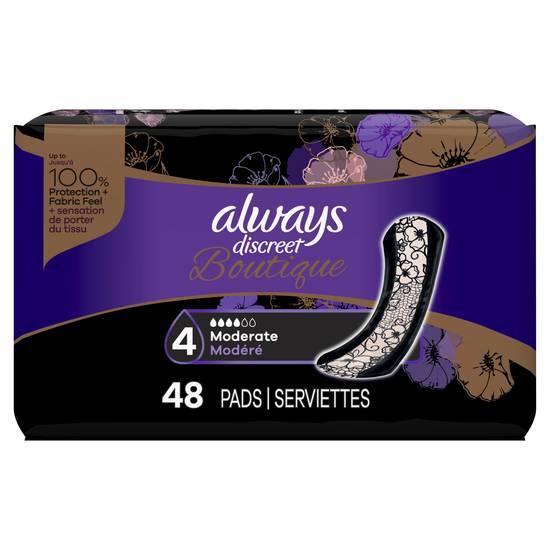 Always Discreet Boutique Incontinence Pads Moderate Absorbency Regular Length (48 ct)