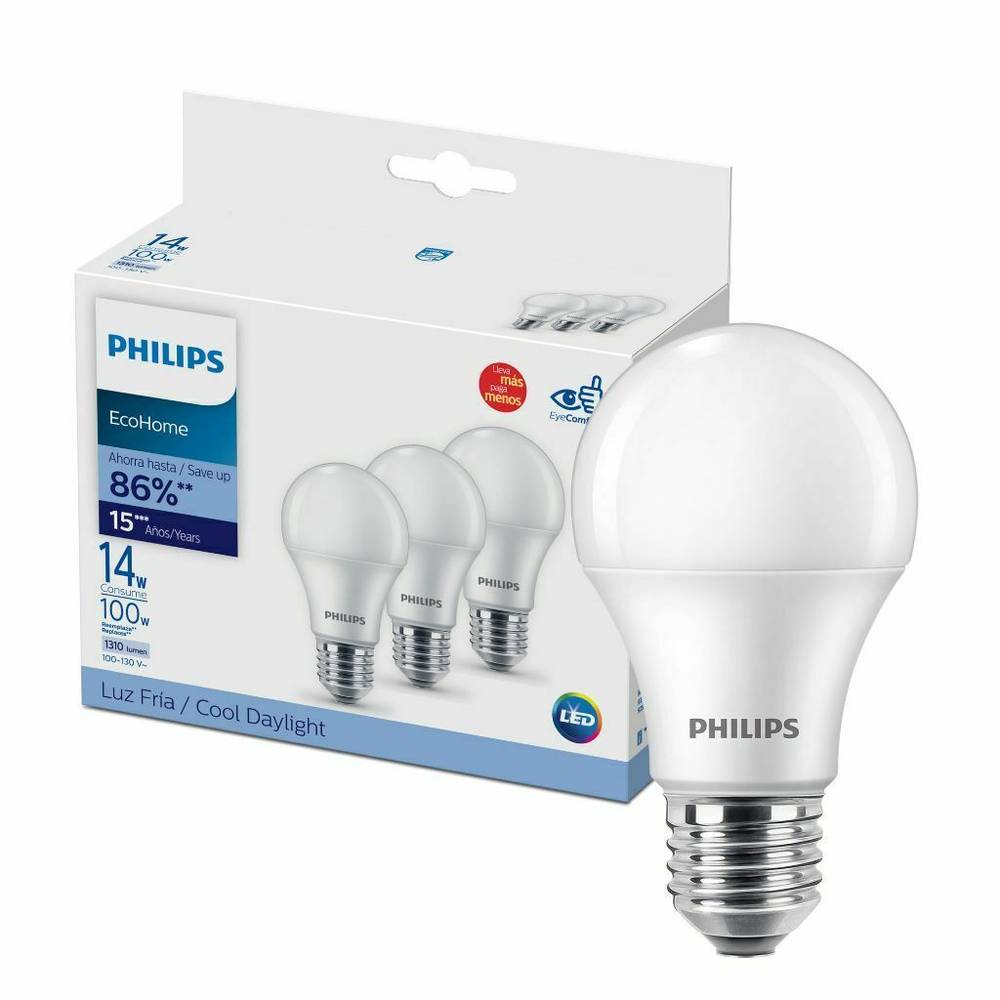 Philips · Focos led luz fría ecohome 14w